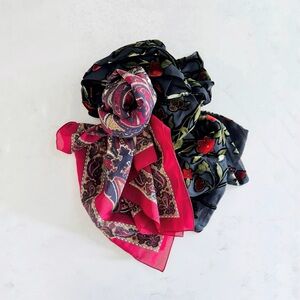 Vintage Black & Pink Floral Paisley Scarves